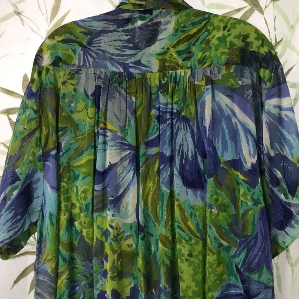 2 piece Express Floral Green and Blue Button-Up set.  Small. - Picture 7 of 11